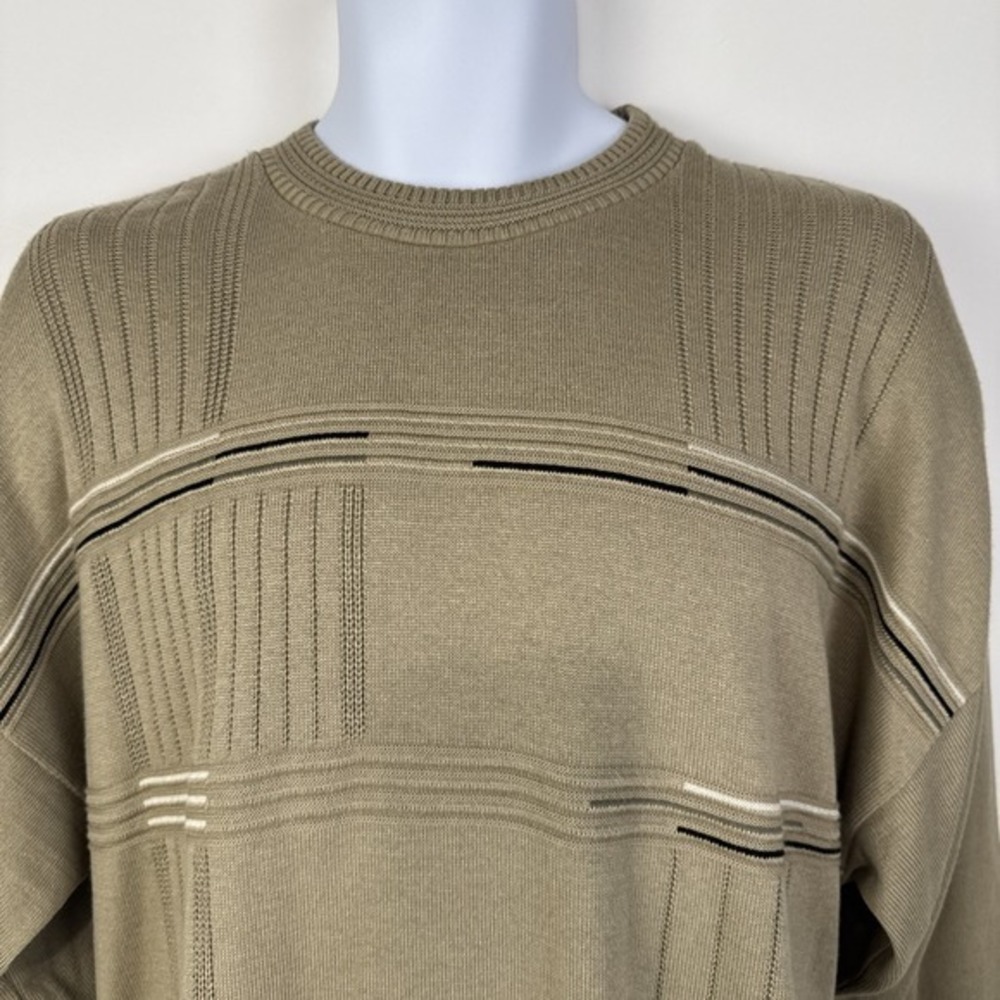 Vintage Protege Collection Sweater Men XL Tan Geometric Knit Acrylic Crewneck LS